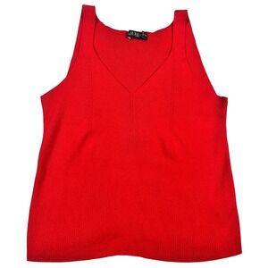 Lauren Ralph Lauren‎ Womens XL Red Ribbed Knit V-Neck Tank Top Sleeveless Shell